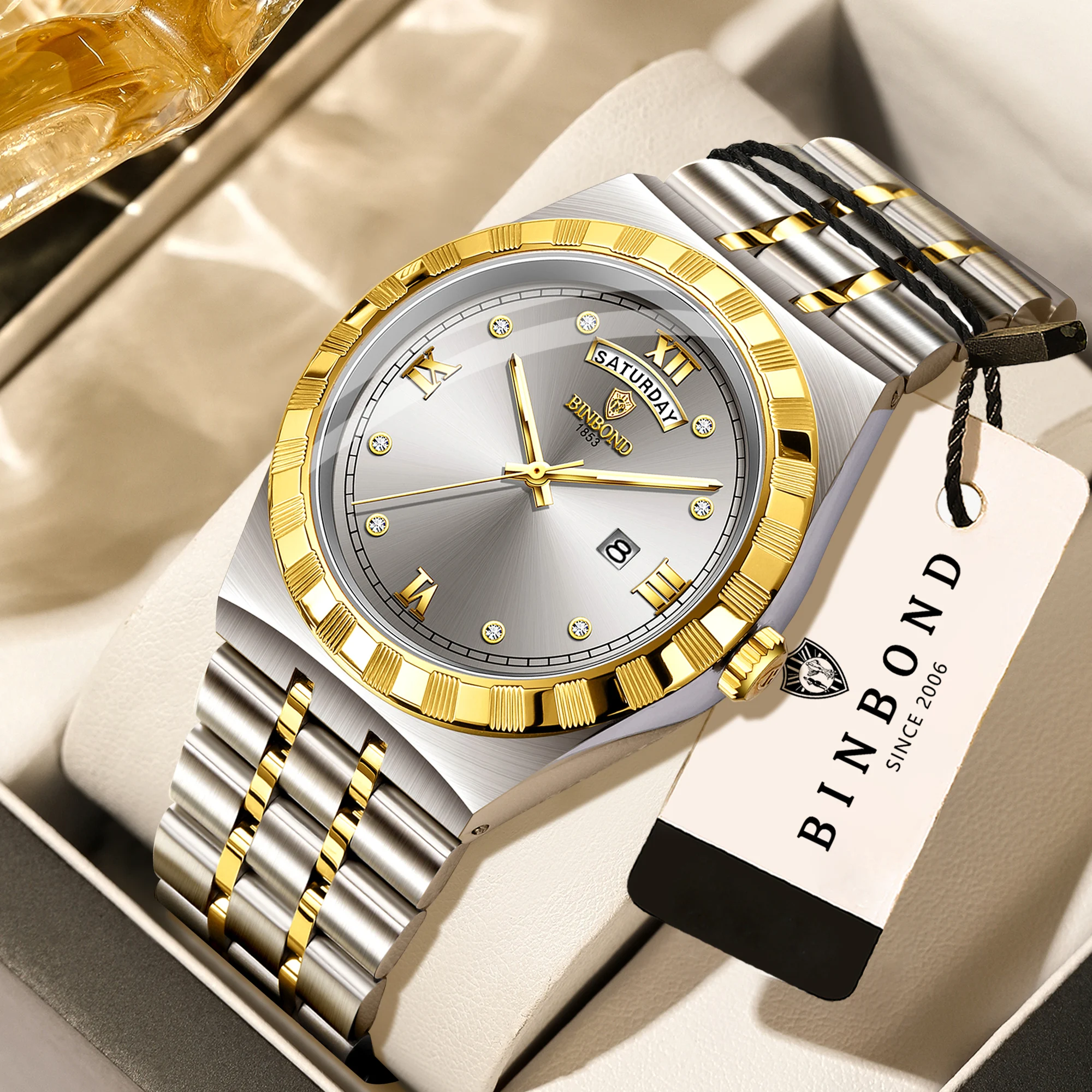 BINBOND Luxury Luminous Waterproof Quartz Men's Watch with Auto Date Display