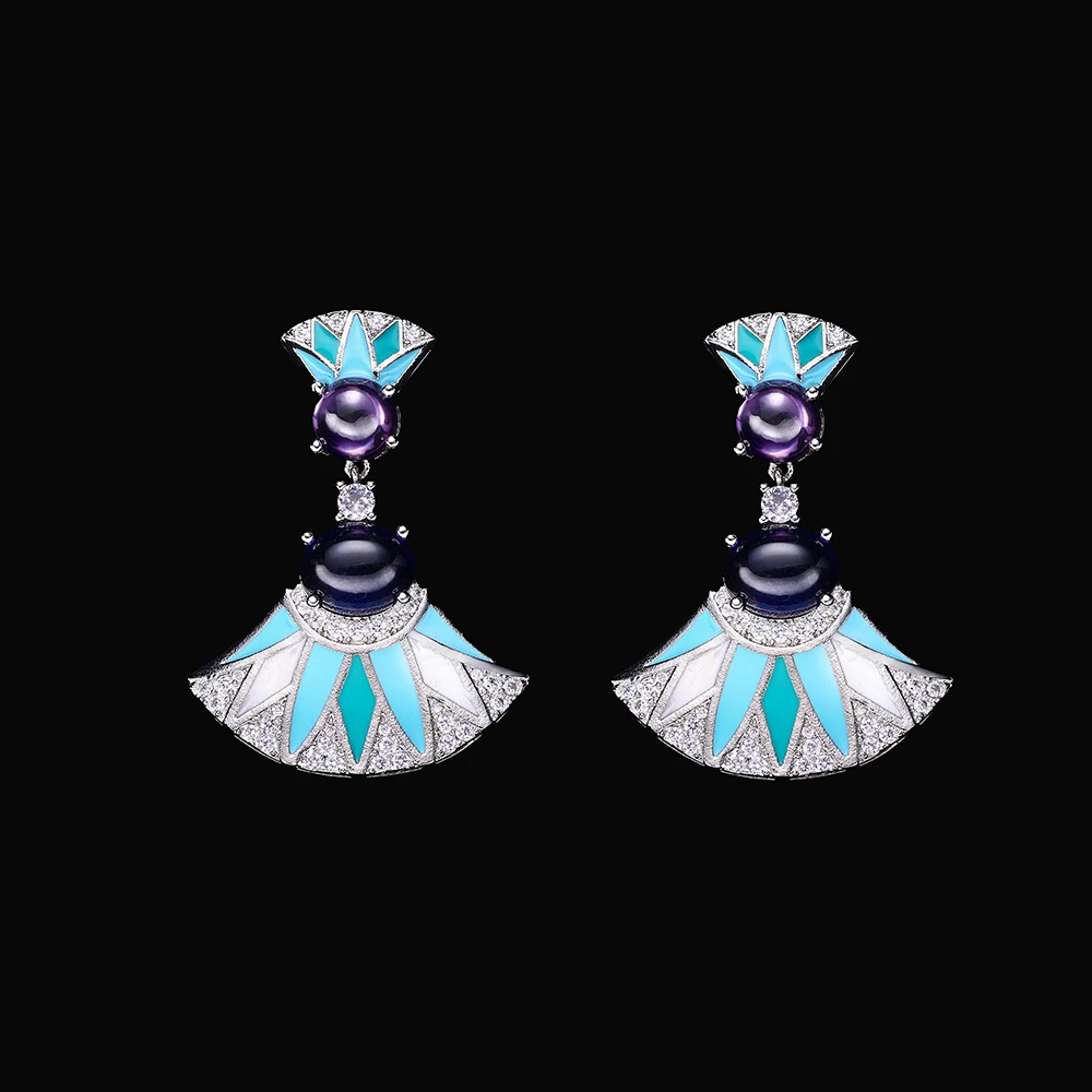 Turquoise Long Chain Wedding Jewelry Sets for Women 2PCS Necklace Earrings Set Accessories Se649bd425a4f47019f05022d39607423v