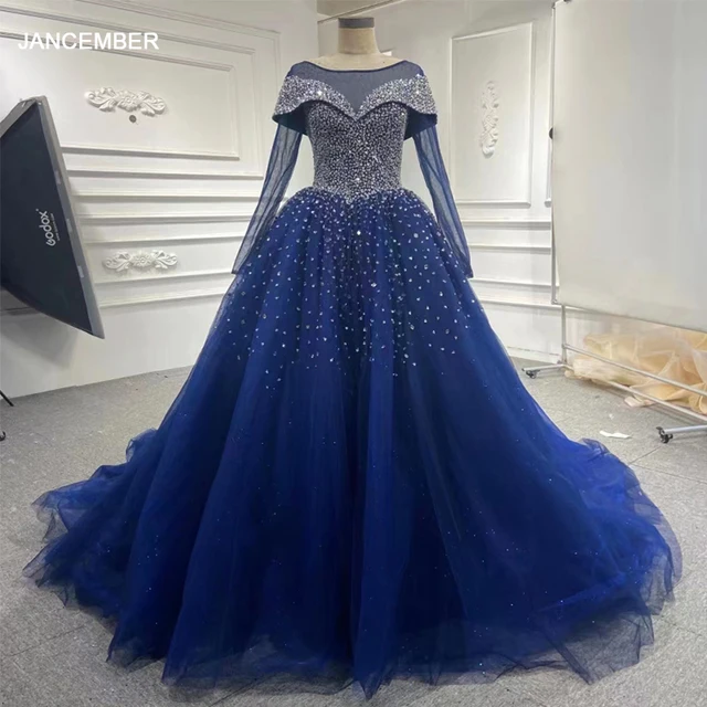 Classic Evening Dresses Organza Ball Gown O-Neck Long Sleeves Wedding Guest Dress 2022 Pleat Sequined RSM66818 Vestidos De Noite 1