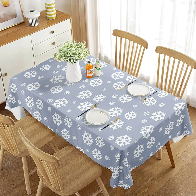 

White Snowflake Pattern Tablecloth Winter Snow Geometry Rectangle Table Cover for Kitchen Dining Room Table Party Decoration