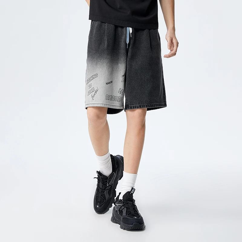 Semir Men Denim Shorts Summer Loose Fit Comfortable Gradient Five-Quarter Pants