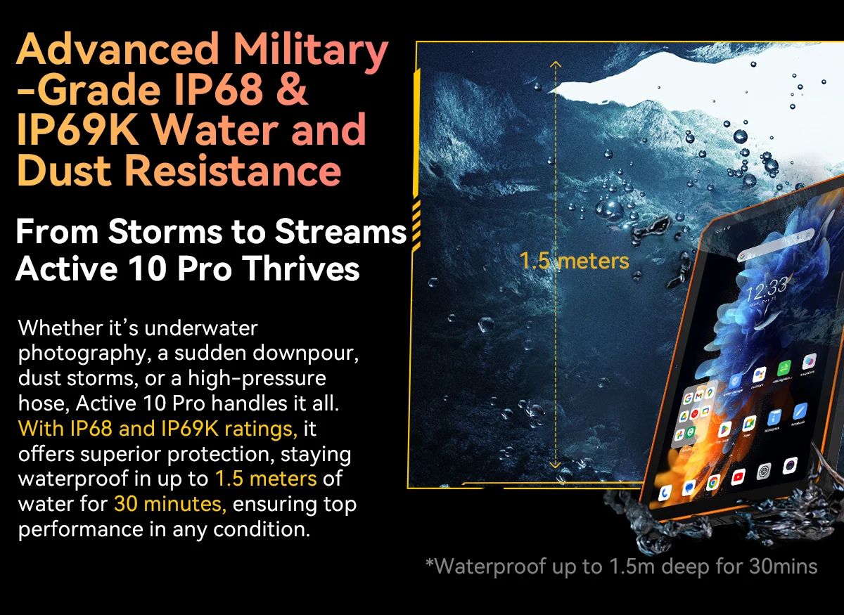 Blackview Active 10 Pro Rugged Tablets 11" FHD+ Display MTK 7300 30000mAh Battery 108MP Camera, 12GB 512GB, 5G Tablet Android 14