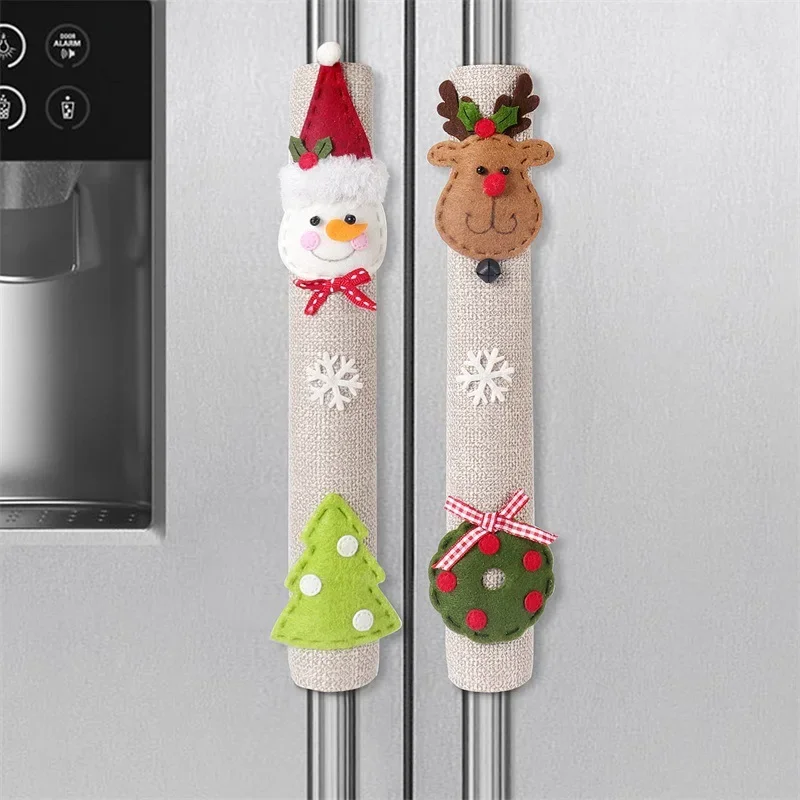 Christmas Home Decoration Supplies Santa Claus Snowman Elk Linen Refrigerator Handle Stick Microwave Handle Cover