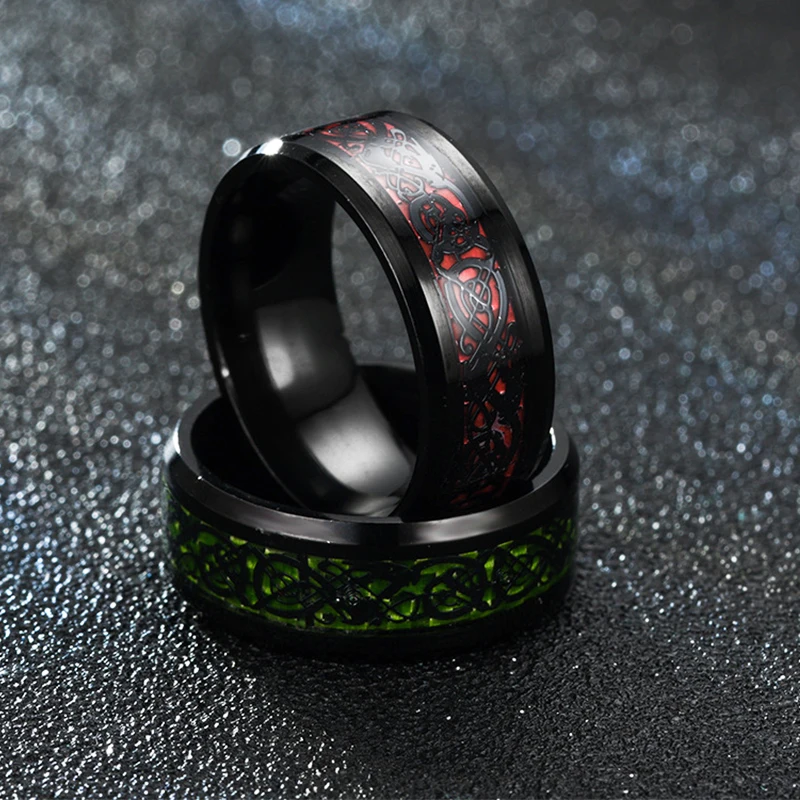 Bague Dragon en Acier Inoxydable pour Homme, Incrustation Violet, Rouge, Vert, Noir, Fibre de Carbone, Alliance, Bijoux, Taille 6-13, 2024