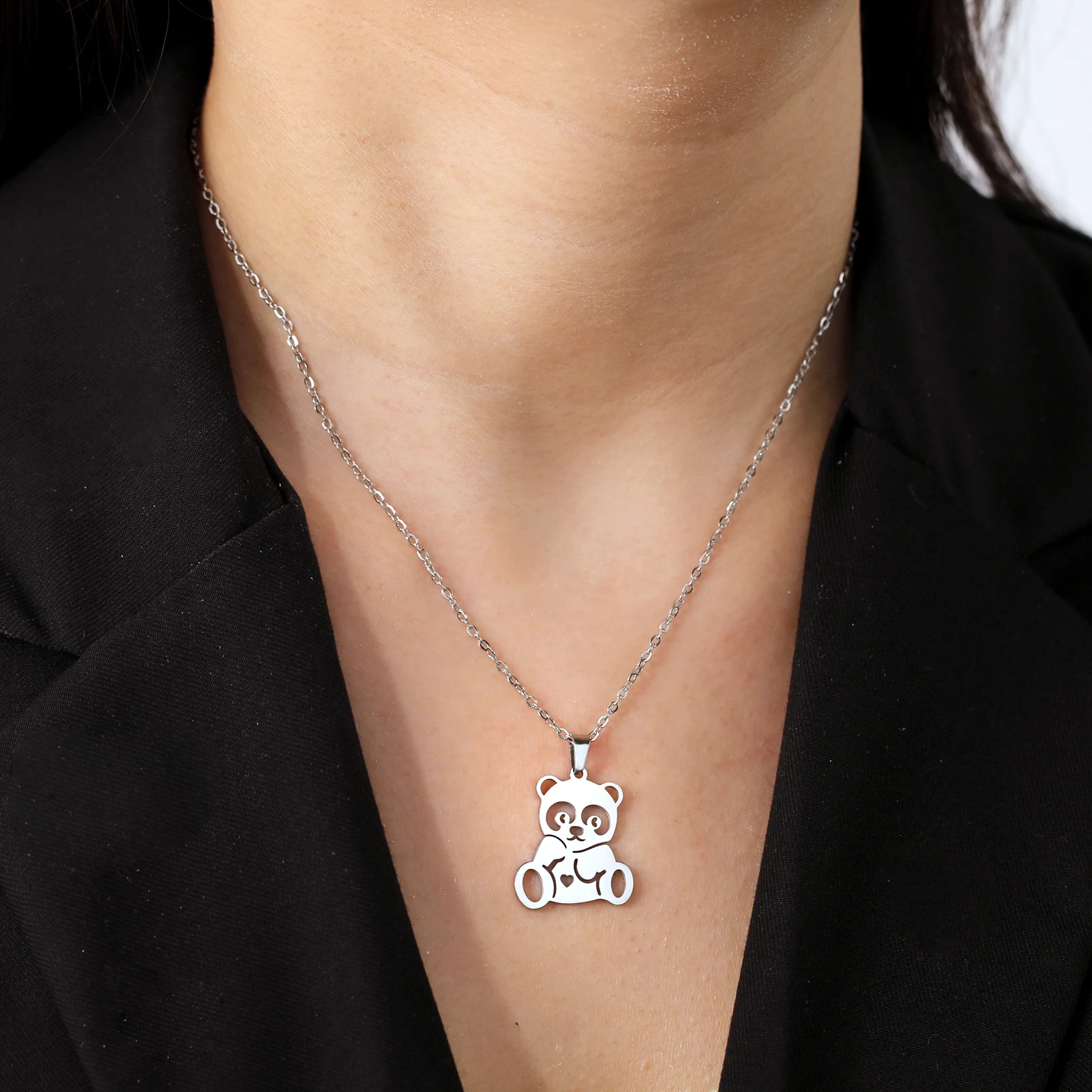 Lemegeton Carino Panda Ciondolo Collane Da Donna Collana In Acciaio Inossidabile Moda Girocollo Catena Gioielli Regalo Per Amico Famiglia