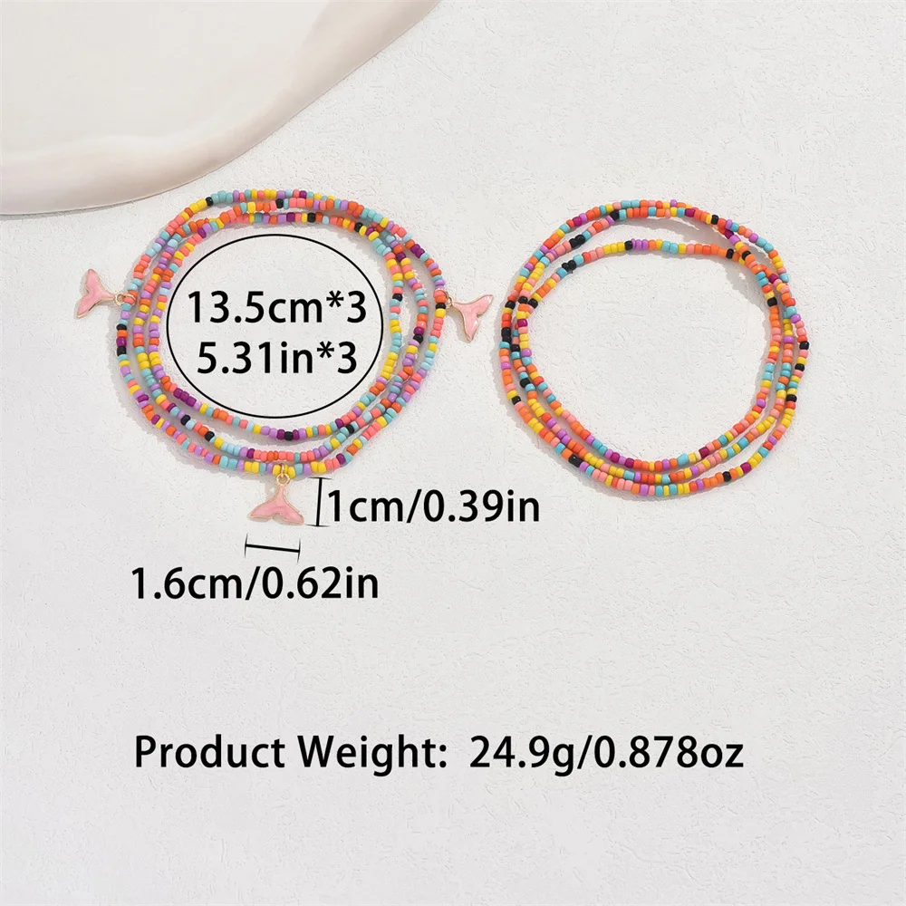Cute Pink Whale Tail Pendant Anklets For Women Rainbow Beads Foot Chain Fishtail Ankle Bracelet Beach Jewelry Summer Accessories