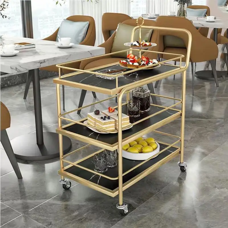 

Hotel Mobile Dining Cart Commercial Beverage Cart Iron Art Delivery Tea Water Carts Cake Restaurant Trolleys Kitchen Islands