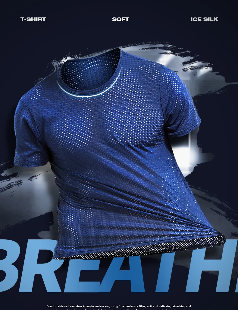 Ice Mesh Eye T-Shirt Herren Mesh atmungsaktives Mesh Hohl Sport Fitness Sommer schnell trocknen lose V-Ausschnitt Tide Mesh Kurzarm – Detail 3