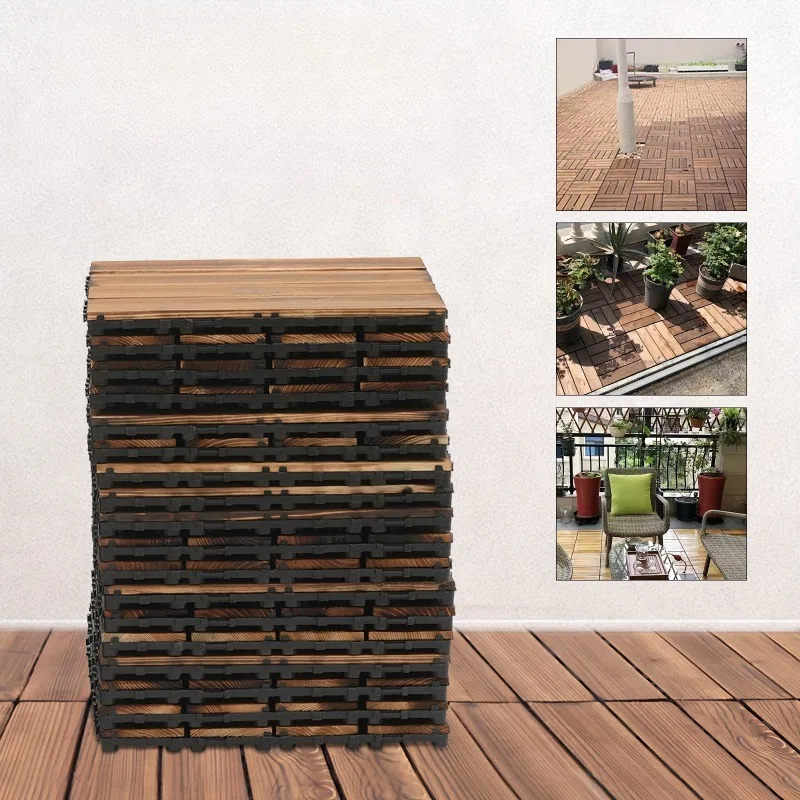1pc Hardwood Interlocking Patio Deck Tiles Wood Flooring DIY Outdoor 12''x12'' solid wood flooring