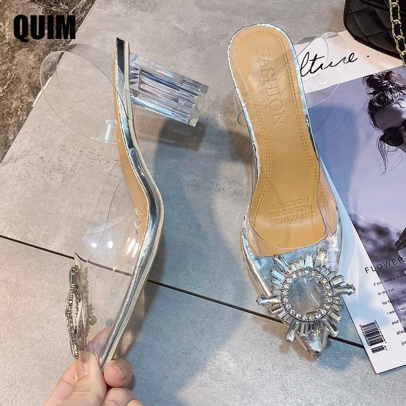 

New Summer Women Pumps High Heels Bling Crystal Shoes Sexy Pointed Toe Ladies Party Dress Shoes Transparent Slippers Size 35-42