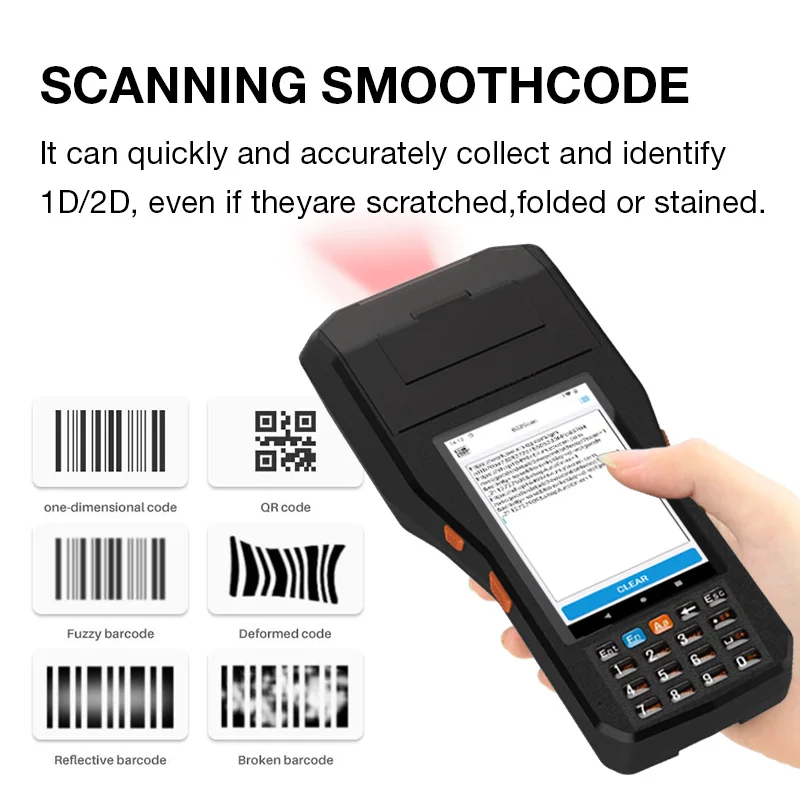Handheld PDA Android 11 Wifi Bluetooth RFID 1D 2D Barcode Scanner Rugged Handheld Terminal Build In 80MM Receipt Label Printer