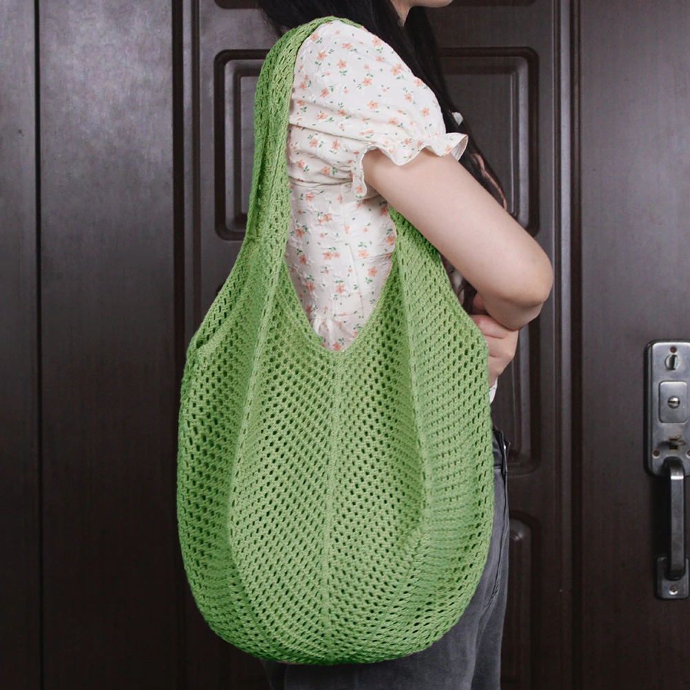 Women's Hollow Woven Shoulder Bags Large Capacity Knitting Underarm Bag Solid Crochet Tote Handbag Fashion Summer Mesh Beach Bag