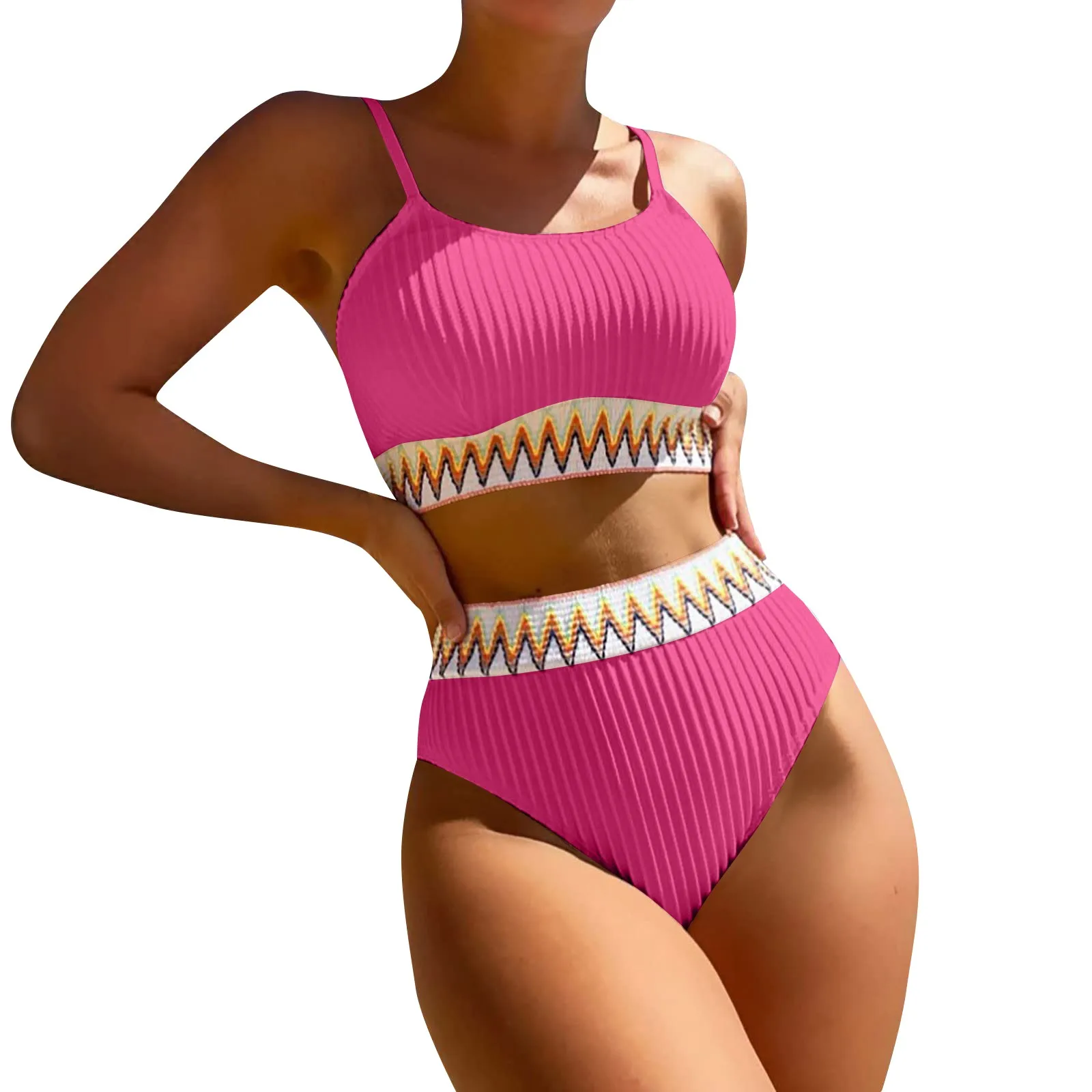 

Women's High Waist Bikini Set V Neck Two Piece Swimsuit Color Block Front Twisted Swimsuit New Fashion Sexy Bikini New Fashion S