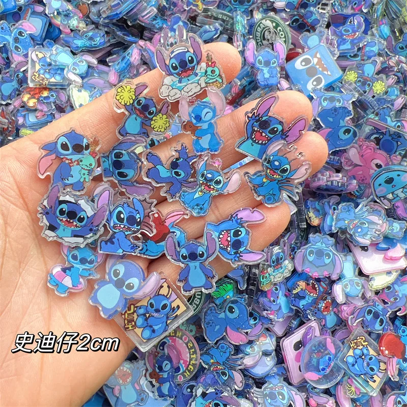 

650pcs Disney Cartoon Stitch Acrylic Tablets Pendant Mobile Phone Chain Beads Key Chain Piece PP Clamp Diy Manual Patch