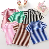 T-shirt rayé 100 % coton pour enfants, garçons, bébés, chemise rouge, hauts en gros pour garçons et filles, chemises de base, vêtements coréens pour enfants 2026 2
