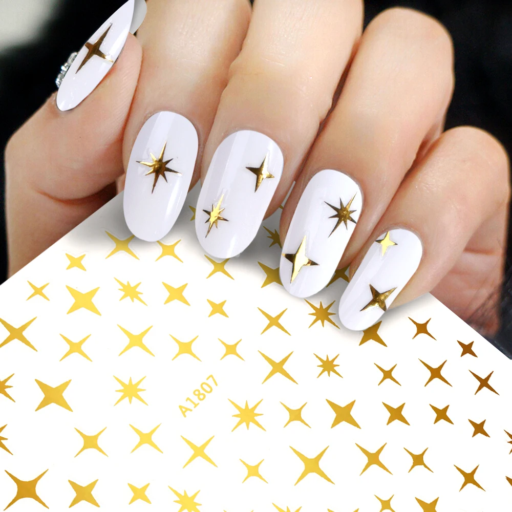 

1pcs Glossychic Stars Nail Stickers 3D Sliver Black White Gold Starshine Nail Design Decals Manicure Adhesive Slider Decoration