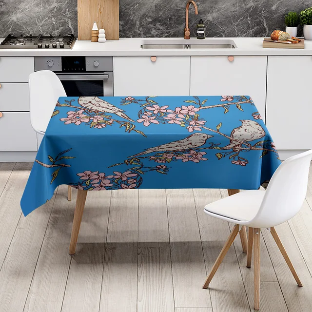 Blue Floral Chicken Tablecloth 6