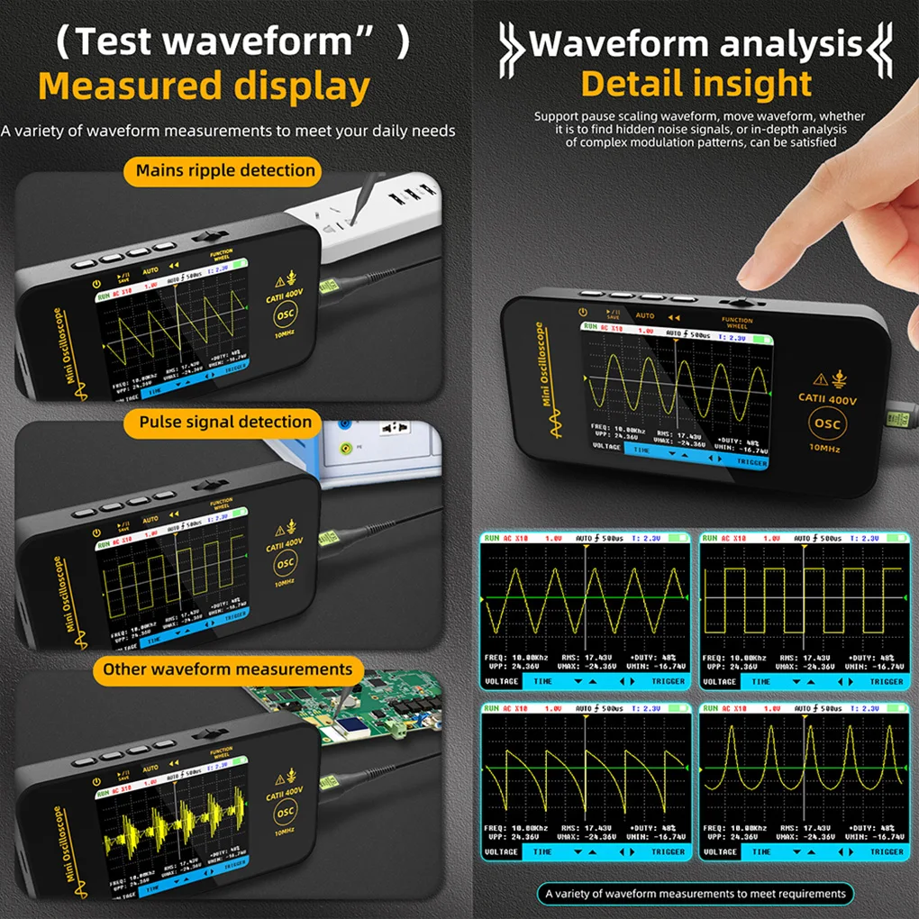 3.2 inch Handheld Oscilloscope TFT LCD Digital Scope Tester, 10MHz/48MSa/s,Potable Automotive Auto/Nomal/Single Trigger OT3