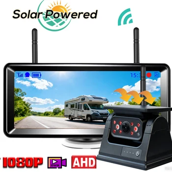 Wireless Solar Powered Energy Magnet Reverse AHD Backup Camera with 7" Rear View DVR Recording Monitor for Camper/Truck/Trailer