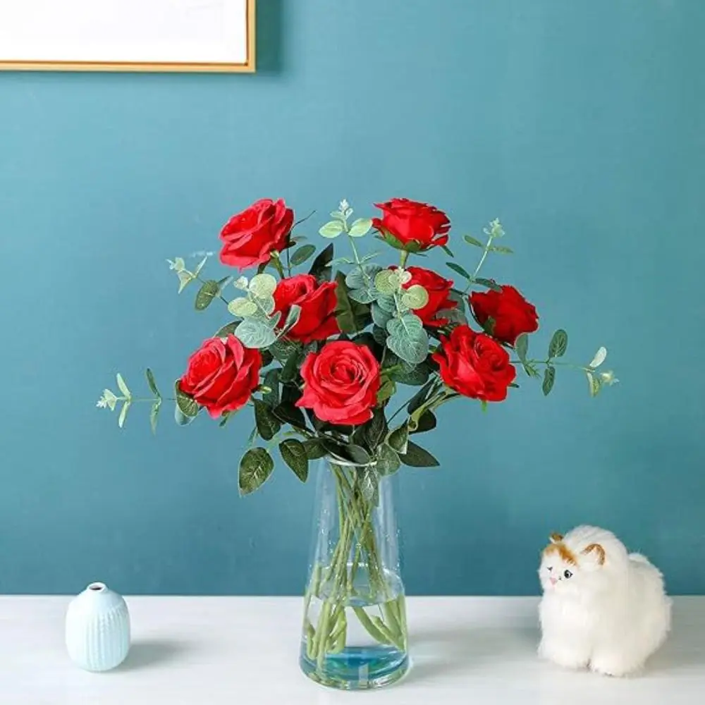 Nachttisch-Dekorationen Rote Rosen DIY Blumenarrangement Braut Künstliche Seidenblumen Bunte Kunstblumen-Bouquets – Detail 2