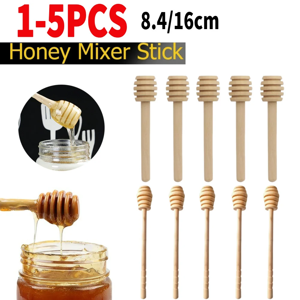 Wooden Honey Sticks 1-5PC Small Honey Spoon Sticks Long Handle Spoon Dispense Drizzle Wedding Party Favors For Wooden Spoon Glass Honey Dipper Sticks