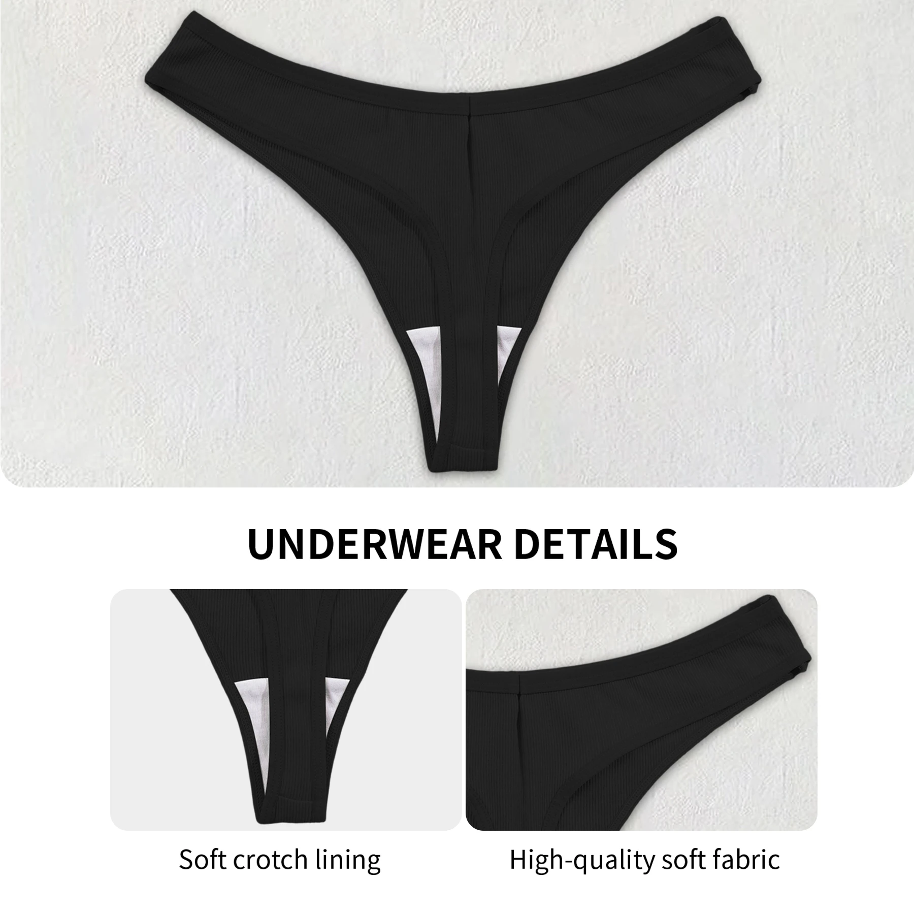 Black Cotton Panties - Women's Low Waist Sexy G-String Breathable Briefs