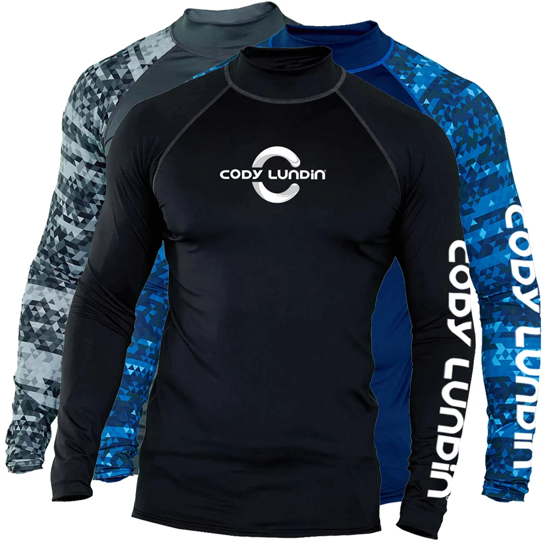 Surfing Swimming Diving T-Shirts Tight Long Sleeve Rash Guard Swimwear Men's UV Protection Surf Clothing Beach Floatsuit Tops