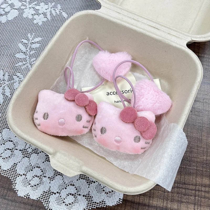 

Kawaii Hello Kitty Plush Hair Circles Sweet Girl Horsetail Head Rope Leather Band Versatile Student Hair Accessories Wholesale