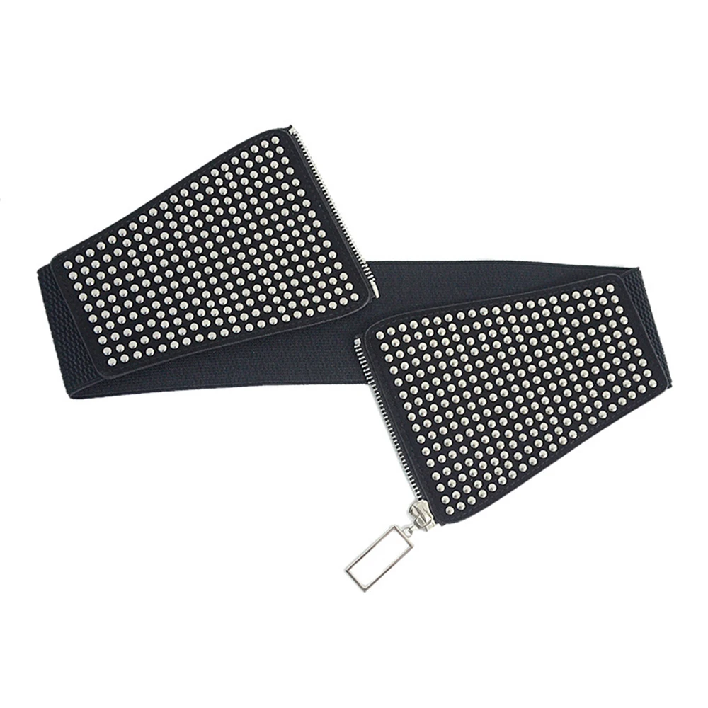 

68-90cm New Women's Belt Casual Punk Style Decorative Riveted Velvet Fabric Elastic Elastic Waist Seal Coat SCB0255