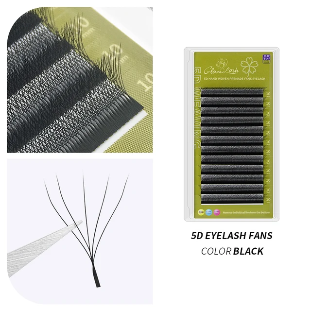 GLAMLASH 4D5D W Shaped Faux Russian Wholesale Four Leaves Eyelashes Clusters Easy Fan Volume Lashes Extension Makeup 5D W Black