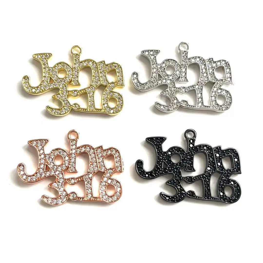 5 Pcs Metal John 3:16 Word Charms Cubic Zirconia Pave Bracelet Pendant For Woman Necklace Bangle Jewelry Making