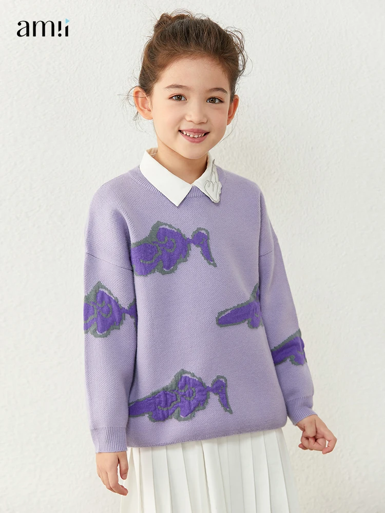 

Amii Kids Autumn Sweater Girls Clothing Loose Casual Oneck Full Sleeve Sweater Fashion Embroidery Pullover Knitted Tops 22070119