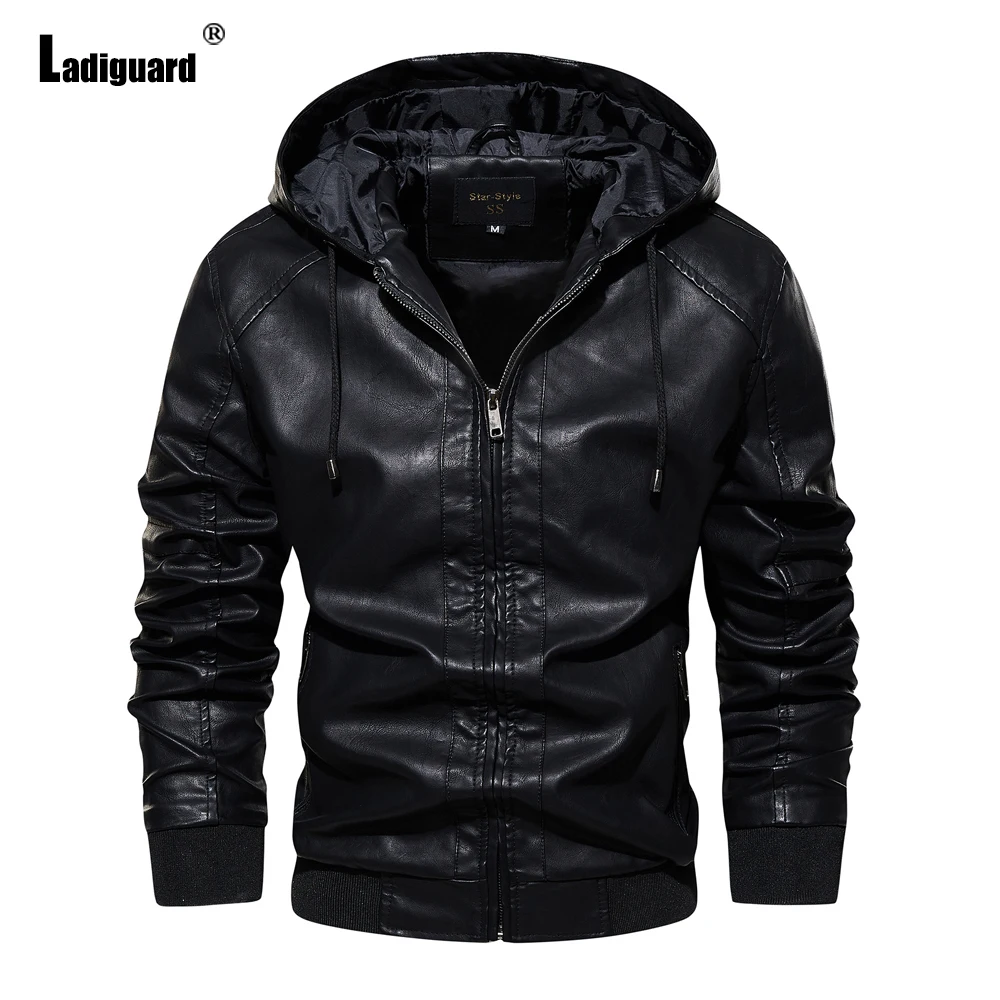 

Men Vintage Pu Leather Jackets 2024 European Fashion Motorcycle Faux Leather Jacket Winter Warm Coats Men's Hooded Top Outerwear