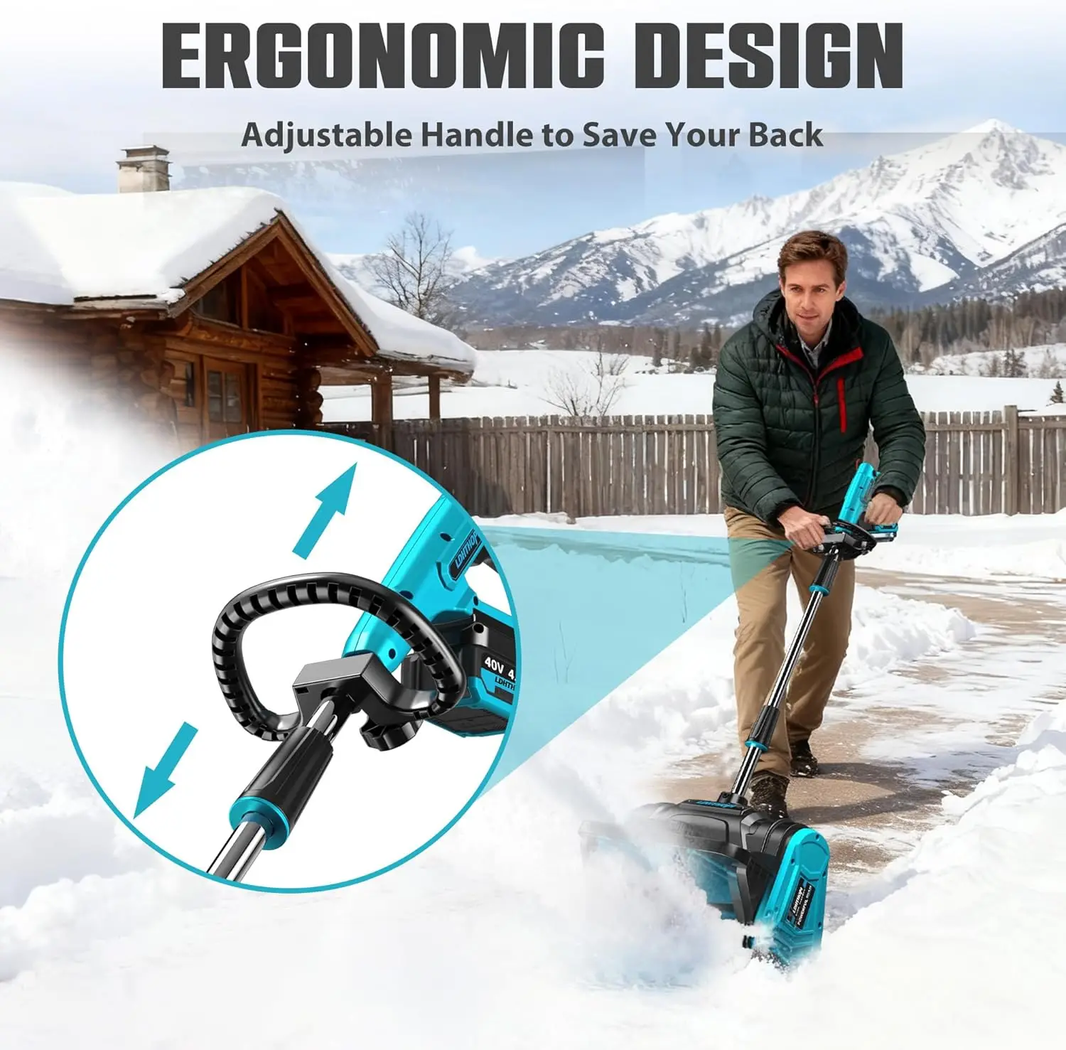 40V Cordless Snow Shovel, 13-Inch Brushless Electric Snow Blower with Directional Plate, 2X 4.0 Ah Batteries & Quick Charger