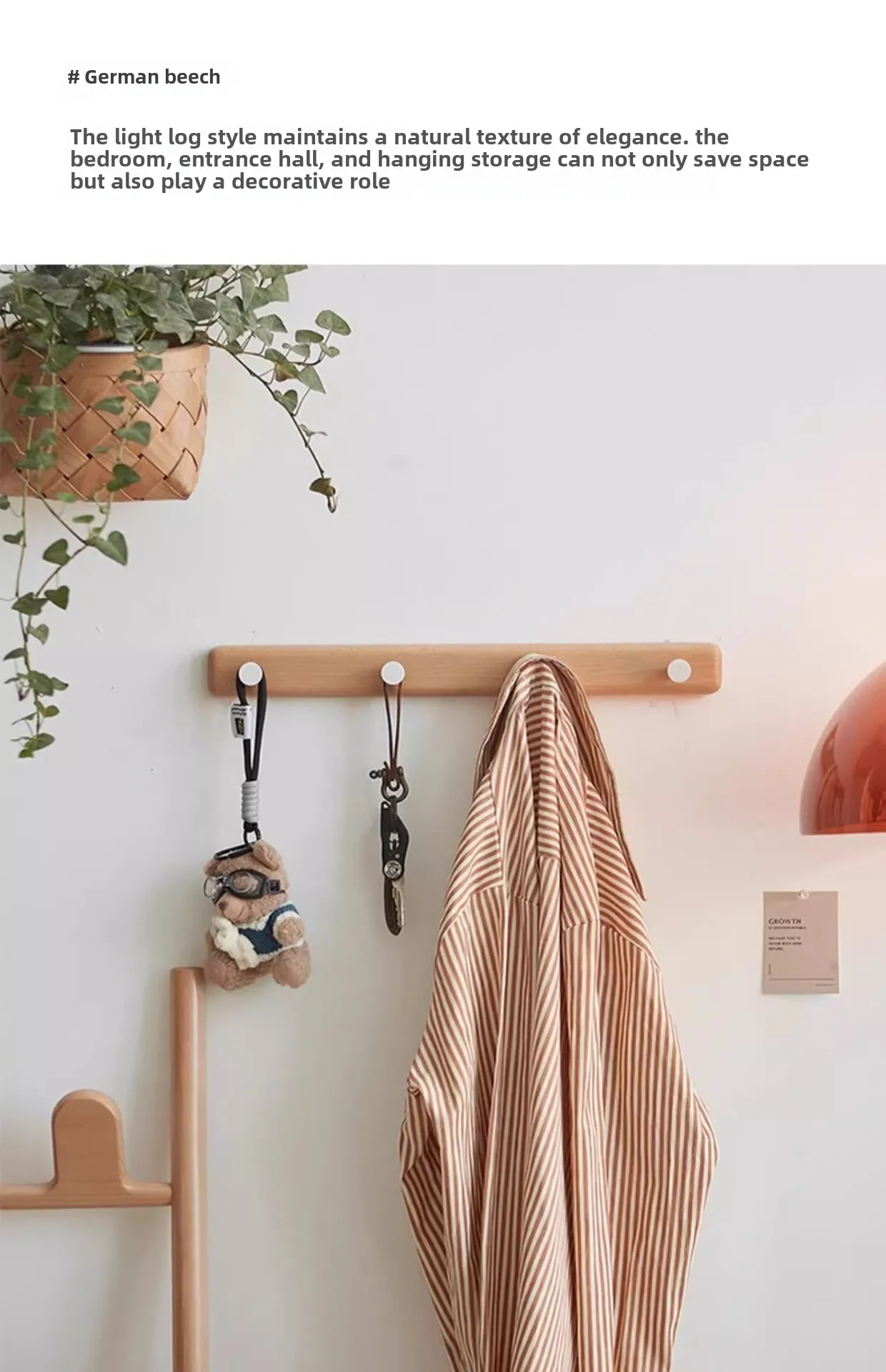 Hanging clothes rack, wall mounted black walnut wood, entrance hall, entrance door, clothes hanger, hat, clothes hook