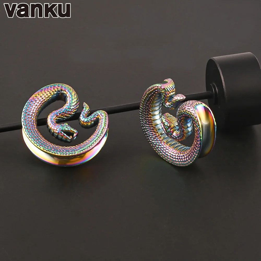 Stainless Steel Snake Saddle Ear Plugs Tunnels Ear Piercing Plugs Stretchers Body Jewelry Gauges Tunnels Expanders 2PCS Vanku