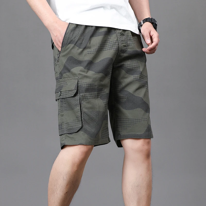 Clothing Printing Contrast Color Elastic High Waisted Camouflage Pockets Men's Summer Straight Knee Pants All-match Shorts