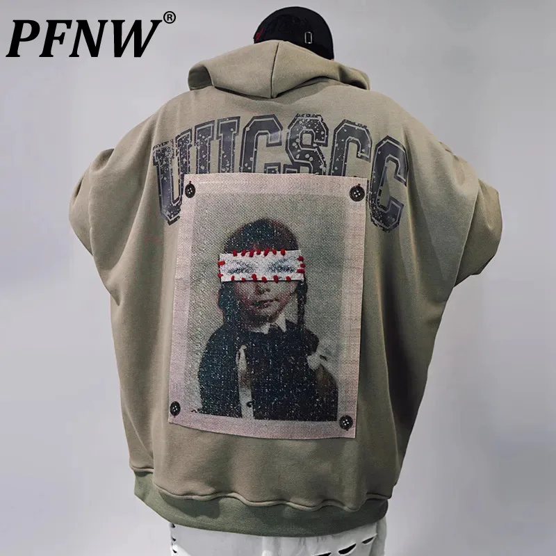 

PFNW Spring Thin American High Street Sticker Print Fashion Brand Hoodie Loose Pullover Coats Men Darkwear Niche Design 12Z4123