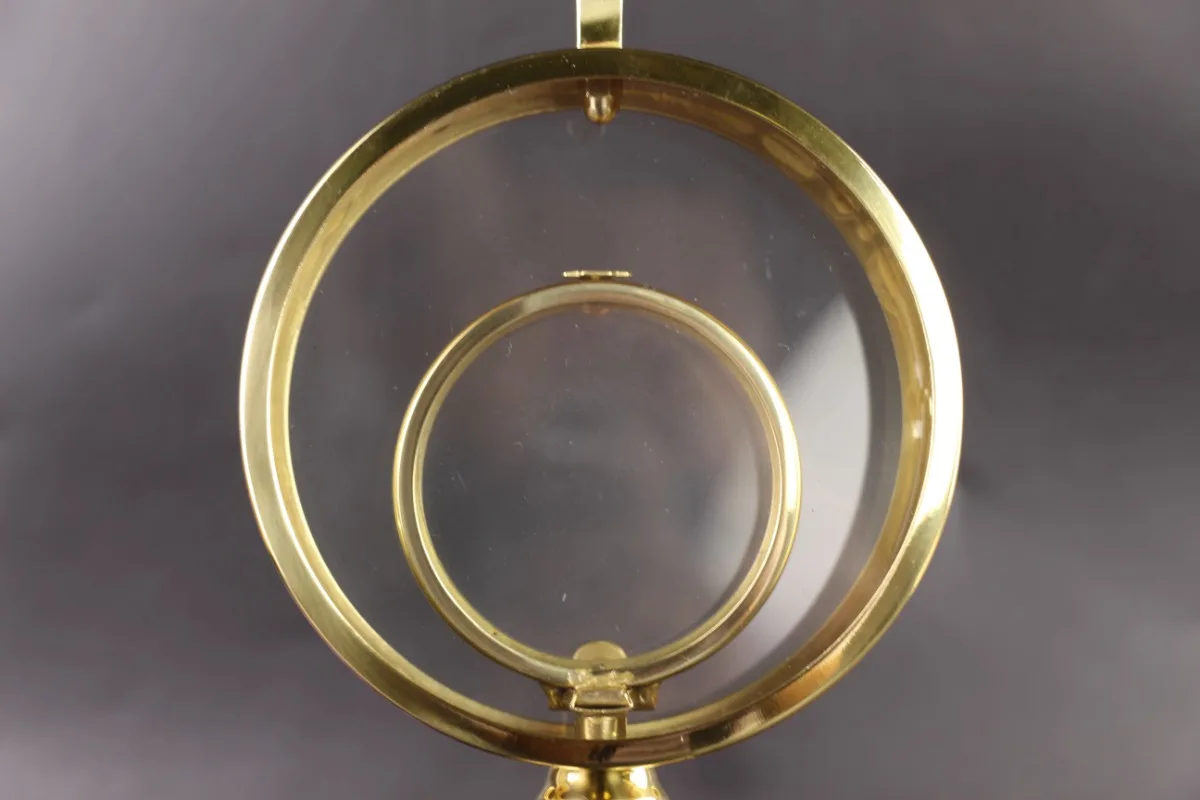 Christian Cross Monstrance with Circular Luna Brass, Highly Polished, Reliquary Host Container, Catholic Church, 12.2 Inch