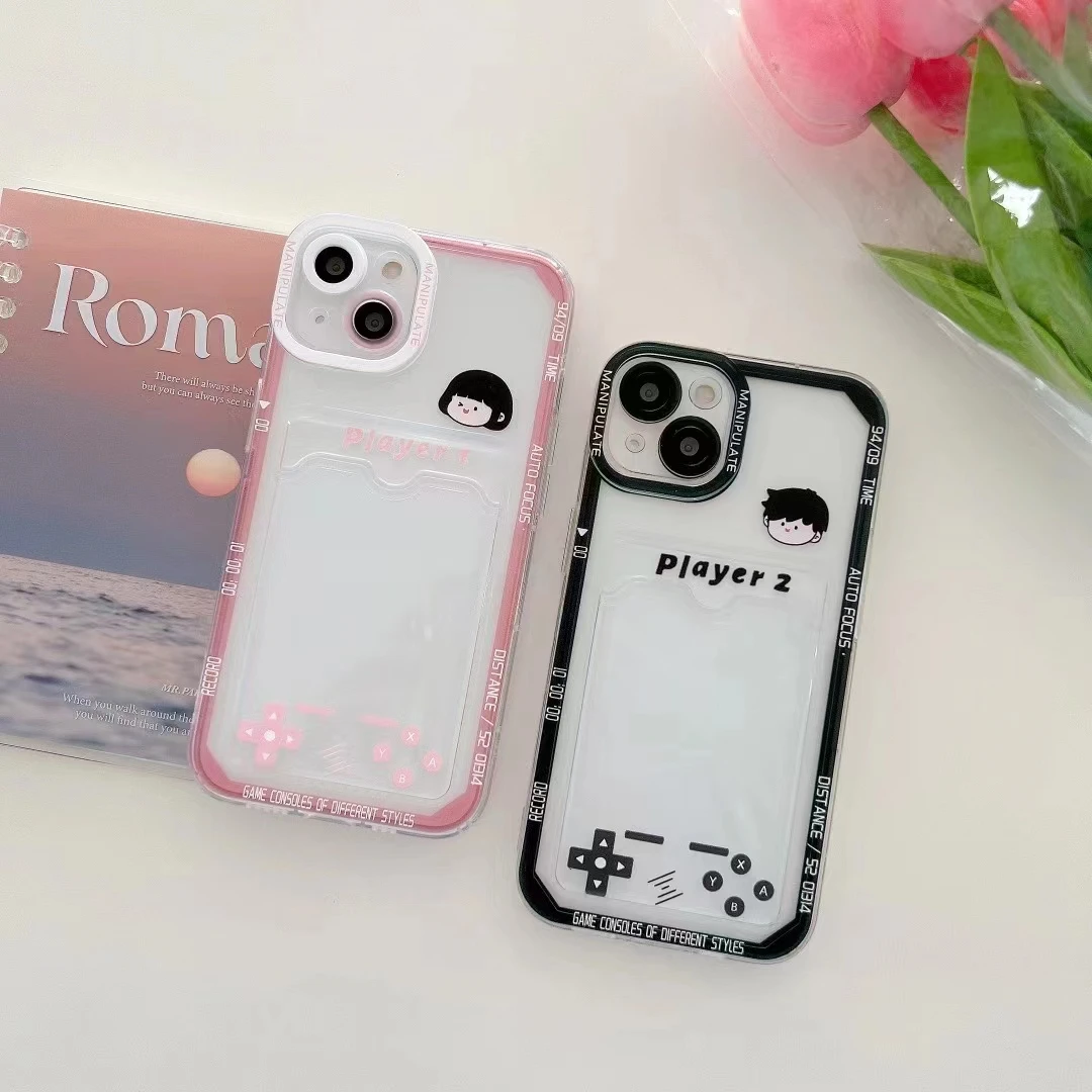 

Photo Card Pocket Bag Wallet Case For iPhone 14 13 11 12 Pro Max XS Mini XR X 8 7 Plus Plating Cute lovers Soft Phone Cover