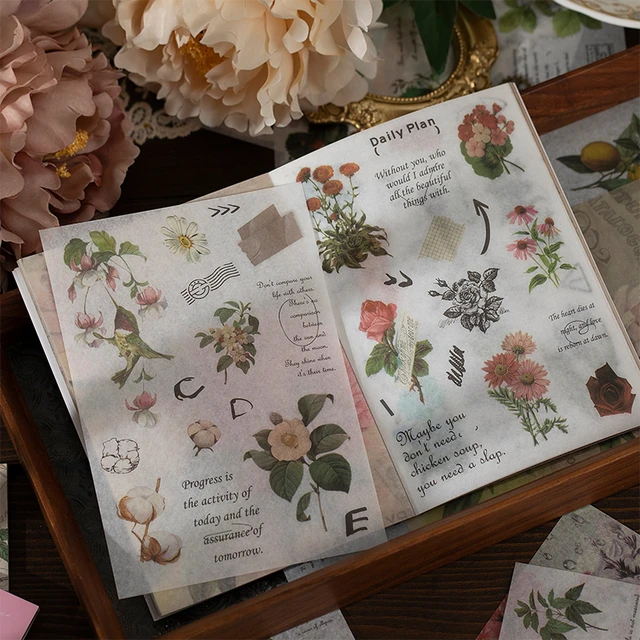 Junk Journal Stickers, Vintage Floral Die Cuts, Botanical Pl