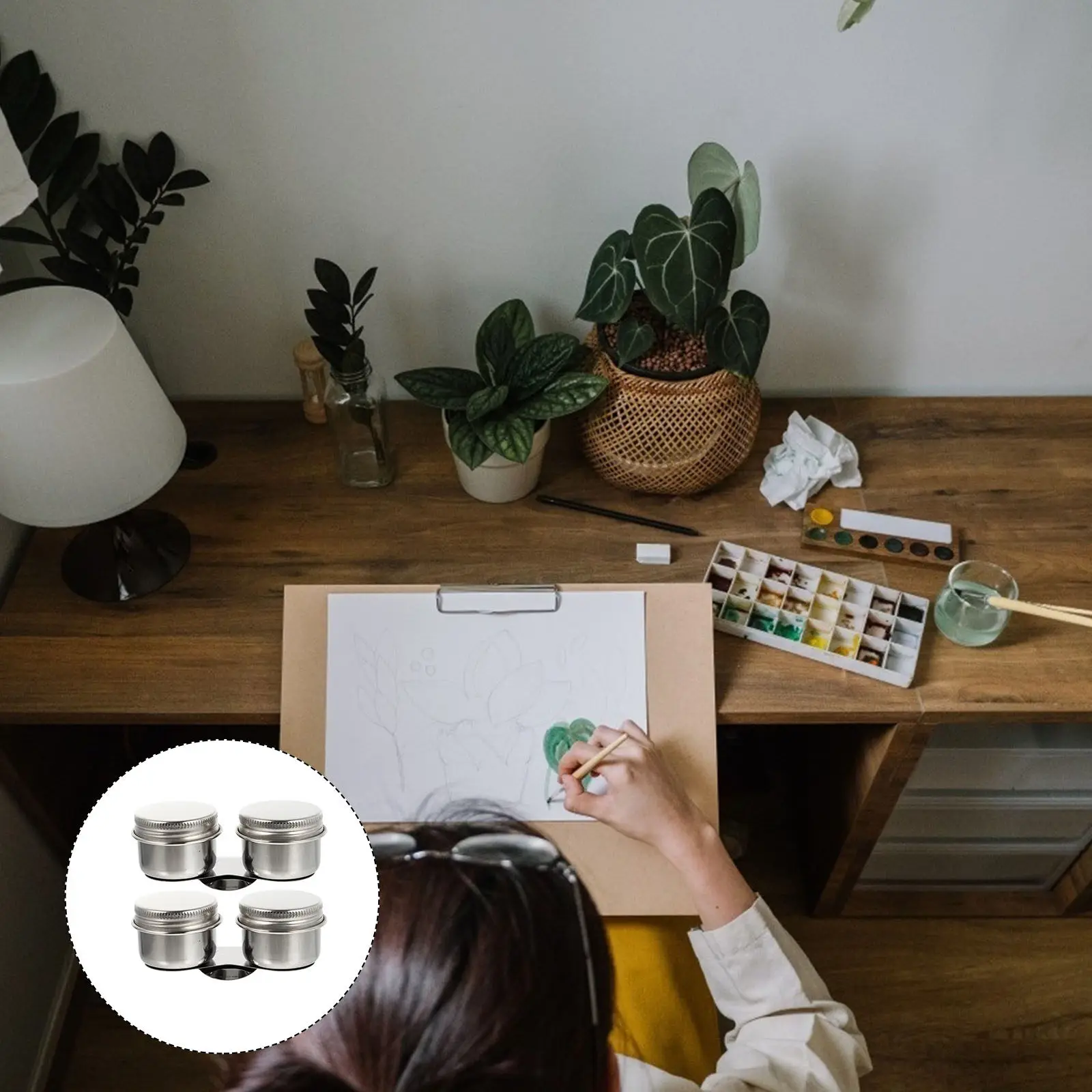 2개 스테인리스 스틸 오일 팔레트 컵 브러쉬 세척 용기 페인트 브러쉬 세척기 펜 세척 용기 미술 학교 가정용 그림 용품