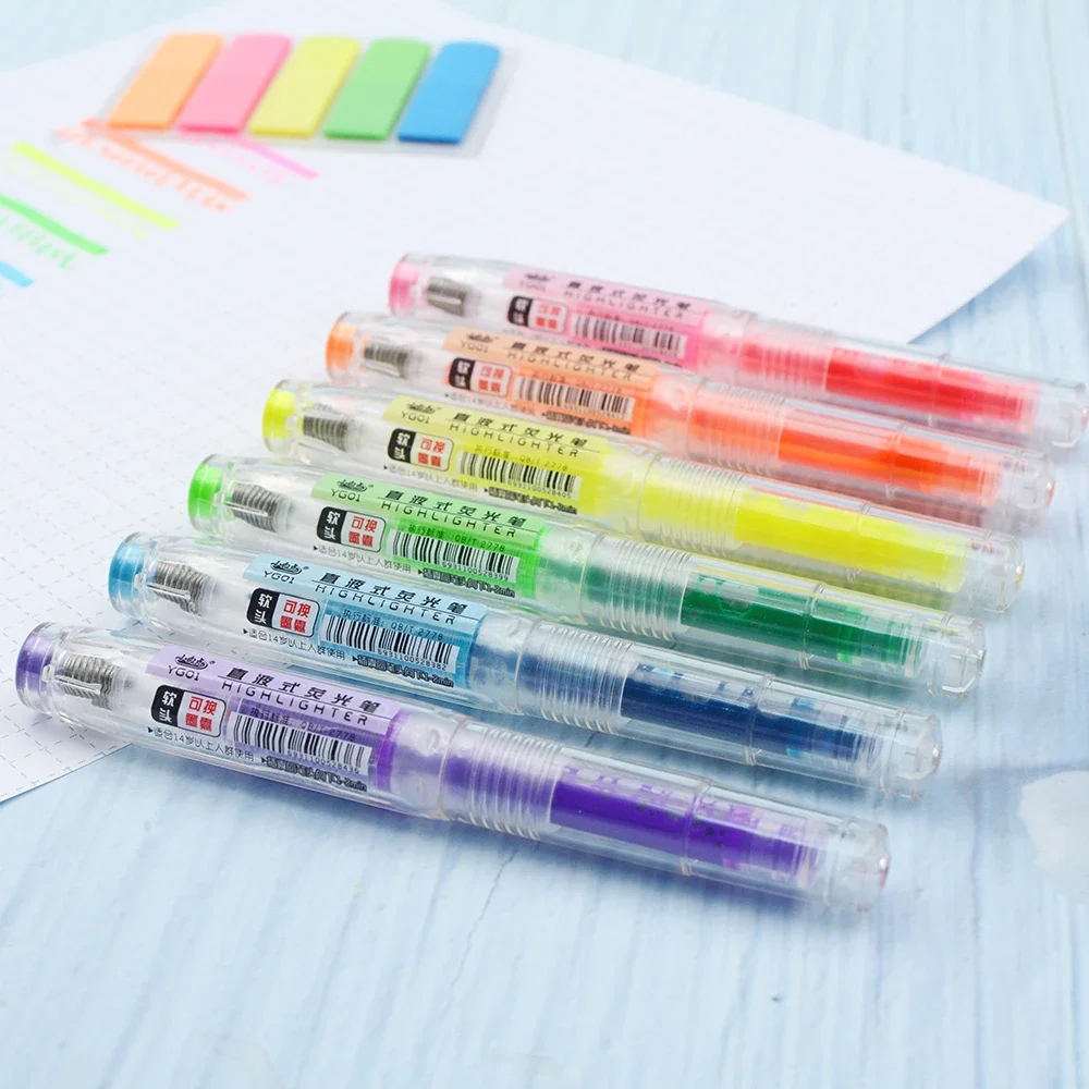 Highlighter marker Highlighter pen 6color Pastel Highlighter Student Brush Replaceable Ink Bag Highlighter Pastel Highlighter Set Stationery School Supplies