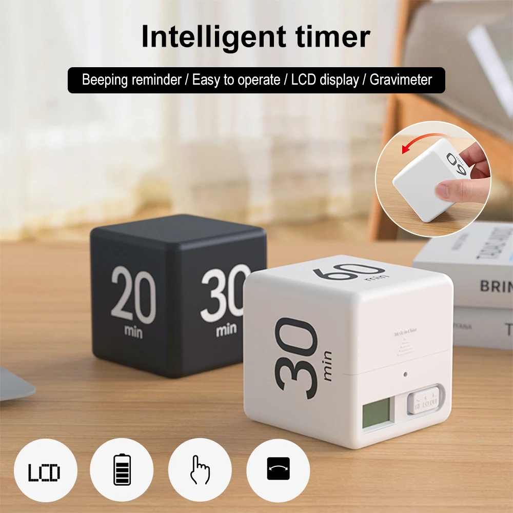 

Practical Alarm Clock Digital Display Time Management PP Cube Shape Countdown Homework Study Timer Kitchen Timers for Daily Life