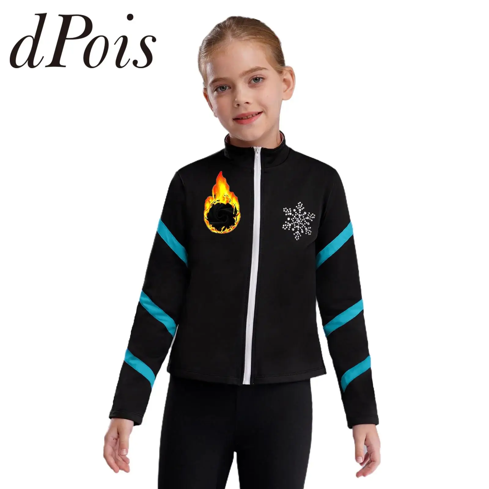 Children Zipper Sweatshirt Kids Girls Fleeces Jacket Coat Tops for Figure Ice Skating Coats Gym Gymnastics Workout Sportswear