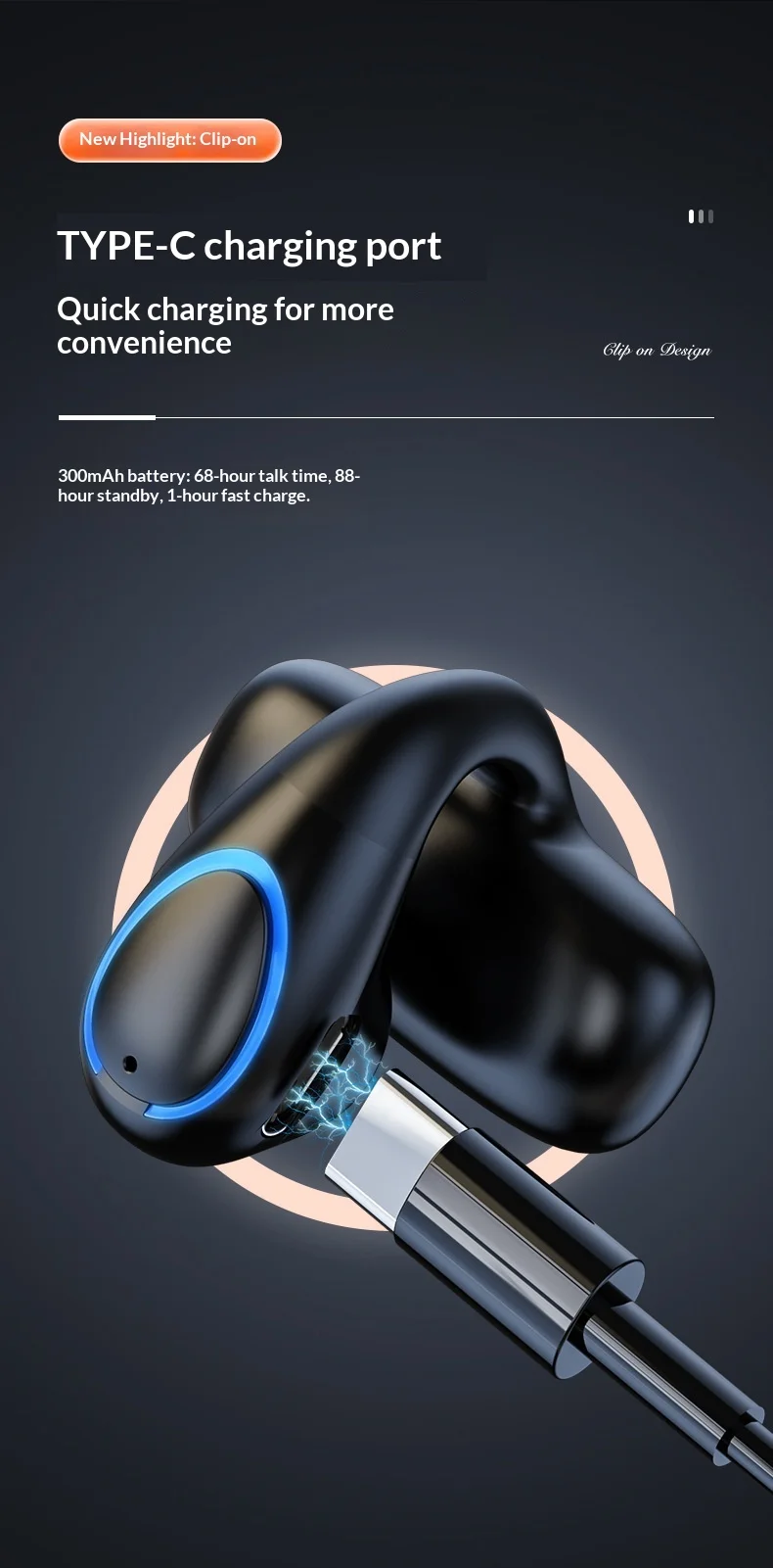 Einzelohr Knochenschall Sportkopfhörer Kabellos Bluetooth_voghion.com