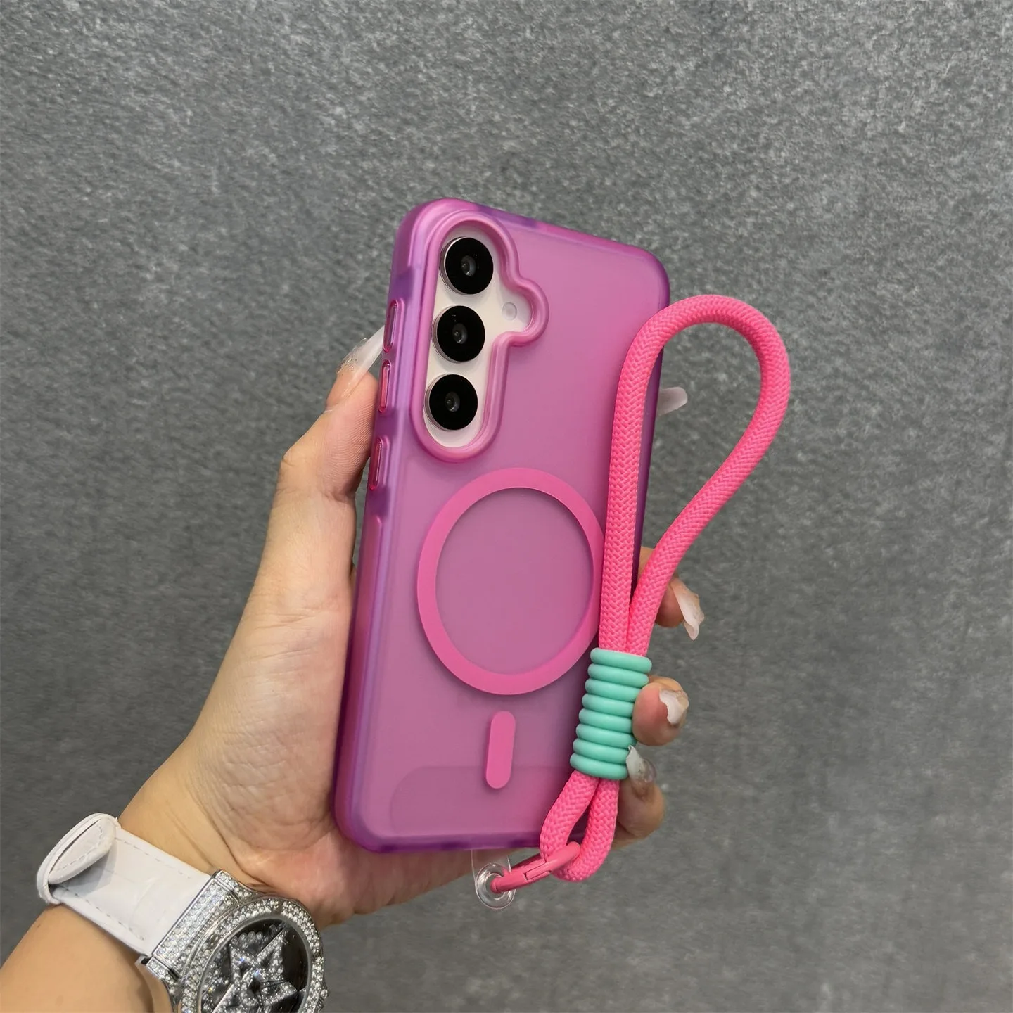 Matte Magnetic Hand Strap Case with Lanyard - Candy Color Frosted Cover