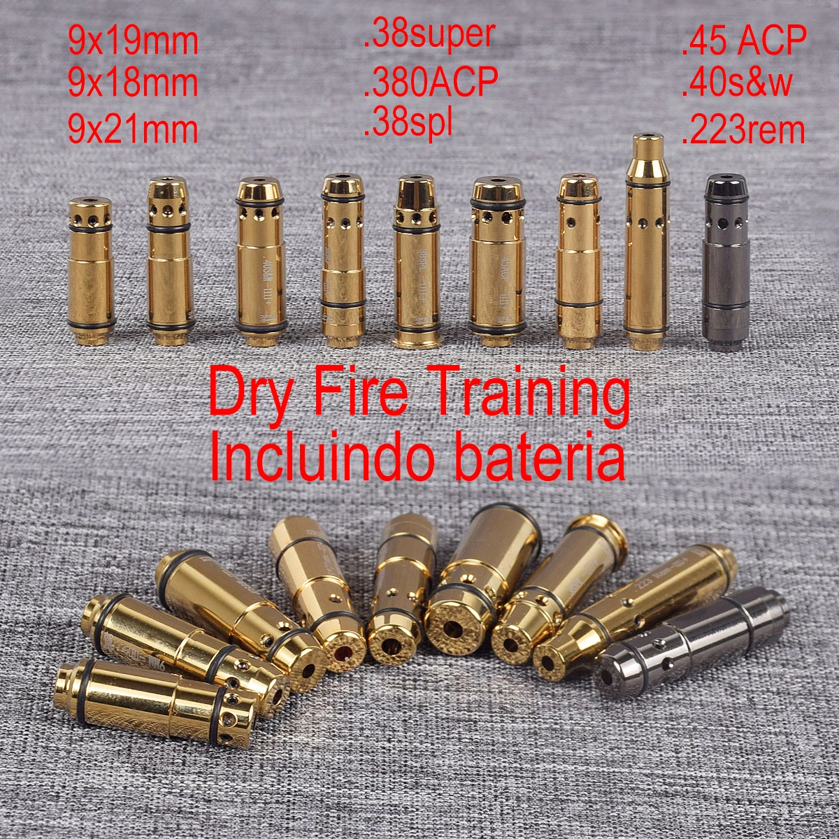 Tactical 9x19mm .380ACP .40S&W .223Rem .45ACP Red Dot Laser Training Bullet Bore Sight Dry Fire Trainer Cartridge Boresighter hunting bore sighter cal 223 12ga 308 7 62x54r 30 06 7 62x39r cal cartridge red laser boresighter