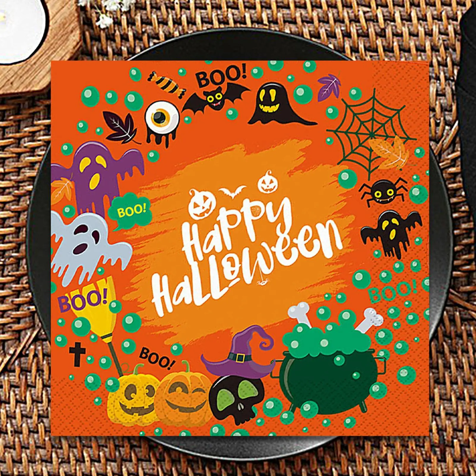20 sheets Decorative Paper Napkins Halloween Multi-Purpose Ghost And Skull Napkins Eco-Friendly Bat Pumpkin For Cookies Cupcakes