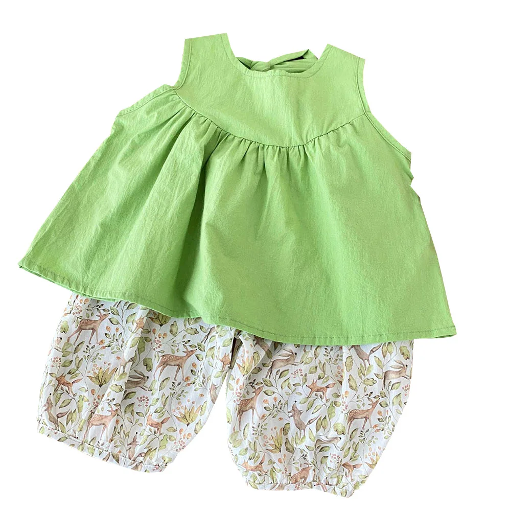 

Toddler Girl Summer Outfit Sleeveless Tops + Floral Animal Print Pants Two Pieces Fashion Kids Clothes